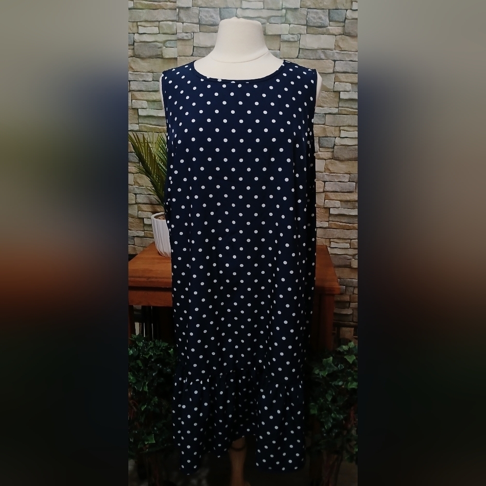 SHEIN Curve‎ 3X Navy Polka Dot Sleeveless Dress Whimsigoth